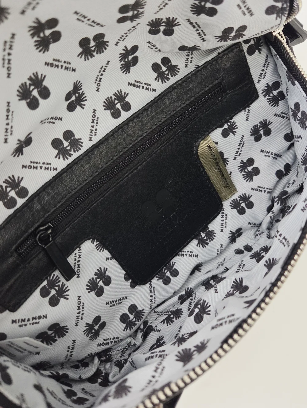 NEW MIN & MON HAROLD FANNY PACK BAG BLACK LEATHER - PIGEONISTA EMBROIDERY